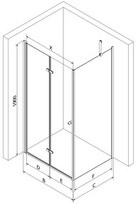 Mexen Lima, sprchový kút so skladacími dverami 80 (dvere) x 120 (stena) cm, 6mm číre sklo, chrómový profil + slim sprchová vanička čierna + chrómový sifón, 856-080-120-01-00-4070