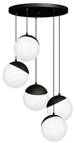 Závesné svietidlo Sfera, 5x biele sklenené tienidlo, b, o