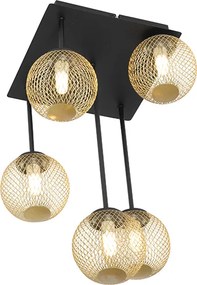 Moderné stropné svietidlo čierne so zlatom 5-žiarovkové - Atény Wire