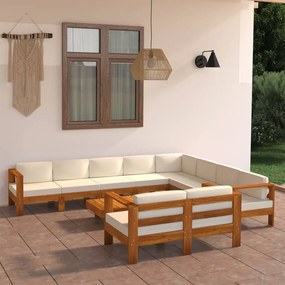 10-dielna záhradná sedacia súprava s krémovobielymi podložkami akáciové drevo