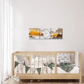 Obraz - Hory v hmle (s hodinami) (90x30 cm)