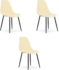 Set troch jedálenských stoličiek WAT krémový - čierne nohy (3 ks)