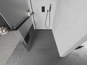 Mexen Kioto+ L, sprchová zástena Walk-In s poličkou a vešiakom 70 x 200 cm, 8mm číre sklo-námraza, čierny profil, 800-070-123-70-30