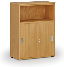 Kombinovaná kancelárska skriňa so zásuvnými dverami PRIMO WOOD, 800 x 420 x 1087 mm, buk
