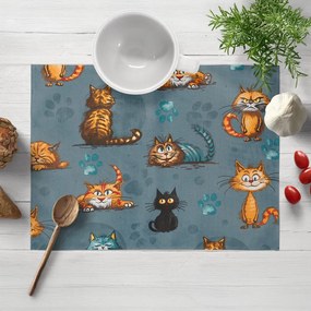 Biante Detské bavlnené prestieranie na stôl Sandra SA-705 Mačacia partia na tmavo sivomodrom 30x40 cm