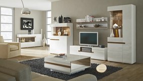 Široká TV skrinka Linate, biely lesk/dub