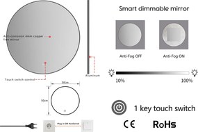 Erga Emma, okrúhle LED zrkadlo 50cm, čierny kovový rám, 1150 lm, 6500K, zadné osvetlenie, ERG-V01-201-5050-BK