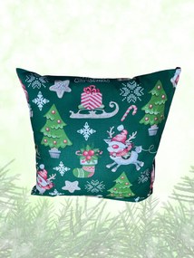 Vianočná obliečka na vankúš Sobík - zelený 40x40 cm