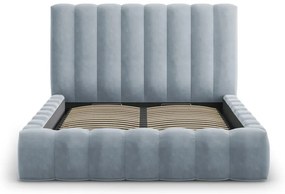 Svetlomodrá čalúnená dvojlôžková posteľ s úložným priestorom s roštom 180x200 cm Kelp – Micadoni Home