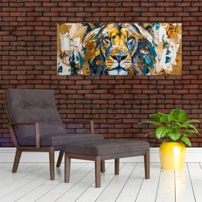 Obraz - Abstraktná olejomaľba s levom (120x50 cm)