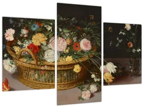 Obraz - Jan Brueghel the Elder, Flowers in a Basket and a Vase, reprodukcia (90x60 cm)