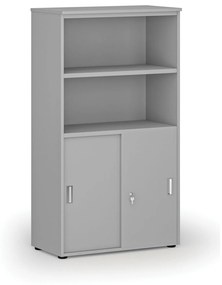 Kombinovaná kancelárska skriňa PRIMO GRAY, zasúvacie dvere na 2 poschodia, 1434 x 800 x 420 mm, sivá