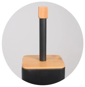 Držiak toaletného papiera s WC štetkou - čierny s bambusovým krytom