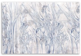Obraz na plátně, Modré obrysy květin - 120x80 cm