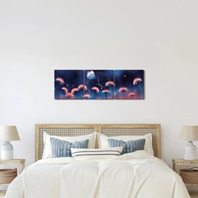 Obraz púpav s modrým motýľom (s hodinami) (90x30 cm)