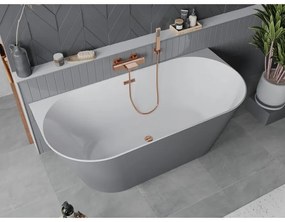Mexen Oval Slim, voľne stojaca vaňa ku stene, 170 x 80 cm, biela-šedá, ružové zlato prepad, 52661708062-60