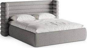 Sivá čalúnená dvojlôžková posteľ s úložným priestorom s roštom 160x200 cm Mount – Micadoni