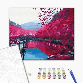 Maľovanie podľa čísiel nádherná sakura pri jazere
