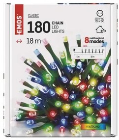 EMOS LED vonkajšia vianočná reťaz, 180xLED, viacfarebné svetlo, 18m, 8 funkcií