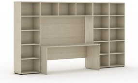 Zostavy knižníc INTEGRO so stolom, nižšie/širšie, 3350 x 700/400 x 1920 mm, dub prírodný
