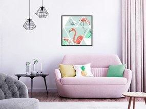 Artgeist Plagát - Geometric Flamingos - Square [Poster] Veľkosť: 30x30, Verzia: Zlatý rám s passe-partout