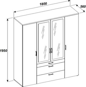 Šatníková skriňa so zrkadlami Vesala, 180 cm, dub mauvella
