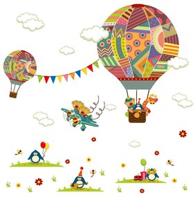 Samolepka na stenu "Lietajúce balóny so zvieratkami" 75x78 cm