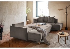 Svetlohnedá menčestrová rozkladacia rohová pohovka (pravý roh/do "U") Lazy Lukka – Miuform