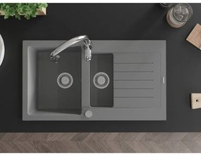 Mexen Matias, 1,5-komorový granitový drez 900x505x200 mm a drezová batéria Savita, šedá, 6502-71-672601-00