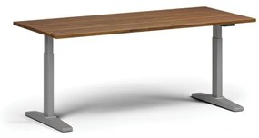 Výškovo nastaviteľný stôl, elektrický, 675-1325 mm, doska 1800x800 mm, sivá podnož, orech