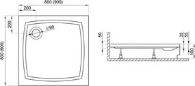Polimat Štvorcová akrylátová sprchová vanička Patio 2 80x80 (90x90) POLIMAT-Farba: Biela, POLIMAT-Rozmery: 80x80