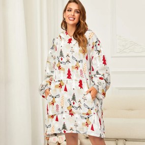 Baránková mikinová deka s rukávmi a kapucňou YULE HUG svetlosivá