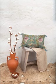 Zelený vankúš Velvet Atelier Japanese Flowers, 50 x 35 cm