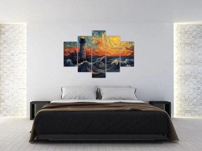 Obraz - Maják vo vlnách (150x105 cm)