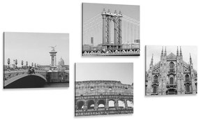 Set obrazov mestá v čiernobielom prevedení - 4x 60x60