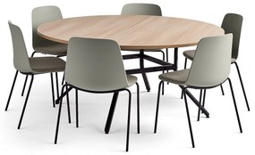 Zostava nábytku VARIOUS + LANGFORD, 1 stôl + 6 stoličiek, šedá/hnedá