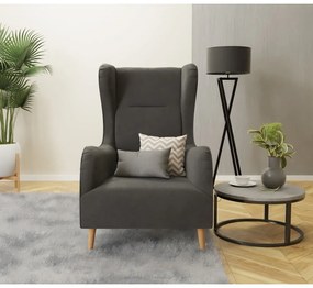 Tmavosivé zamatové kreslo ušiak Carole – Ropez