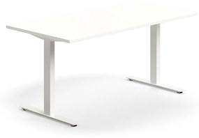 Kancelársky stôl QBUS, rovný, 1600x800 mm, T-rám, biely rám, biela