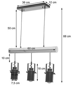 Závesné svietidlo H83 industrial, spot 3 74209 - kov / drevo - Čierna