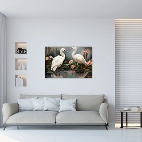 Obraz - Žeriavy biely (90x60 cm)
