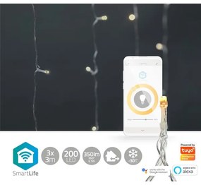 Nedis WIFILXC01W200- LED Vianočný záves 200xLED/8 funkcií 6m IP65 Wi-Fi Tuya teplá biela