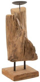Drevený svietnik v prírodnom tvare z teakového dreva Trun S - 15*15*35 cm