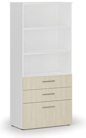 Kancelárska skriňa s kombinovanými zásuvkami PRIMO WHITE, 800 x 420 x 1781 mm, biela/breza