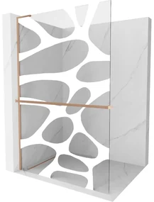 Mexen Kioto+ L, sprchová zástena Walk-In s poličkou a vešiakom 120 x 200 cm, 8mm číre sklo biely vzor, medený matný profil, 800-120-123-65-97