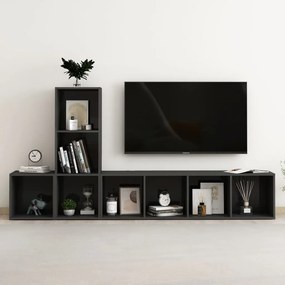 3-dielna súprava TV skriniek vysokolesklá čierna drevotrieska