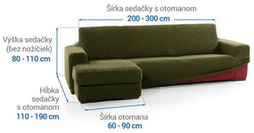 Super strečové poťahy NIAGARA zelená sedačka s otomanom vľavo (š. 200 - 300 cm)