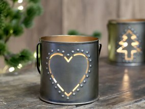 Mosadzný antik kovový svietnik so srdiečkom a držadlom Heart - 8*8 cm