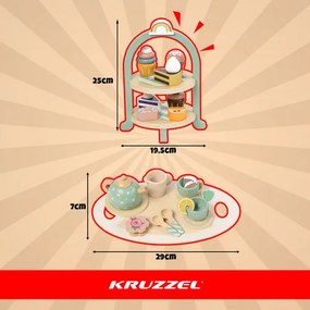 ISO Trade Drevená čajová súprava pre deti Kruzzel s doplnkami a stojanom na muffiny
