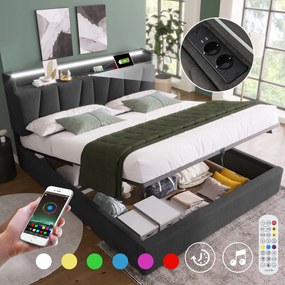 Čalúnená Usb manželská posteľ s Led úložným priestorom 140 x 200 cm matrac
