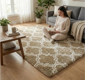 TZ Béžový vzorovaný koberec shaggy Decor Latern Rozmer: 80x150 cm